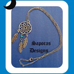 Silver Tone Dream Catcher Design Necklace With Blue Bead Native Tribal Design